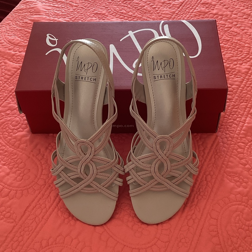 Impo Stretch Strappy Slingback Heels in Nude